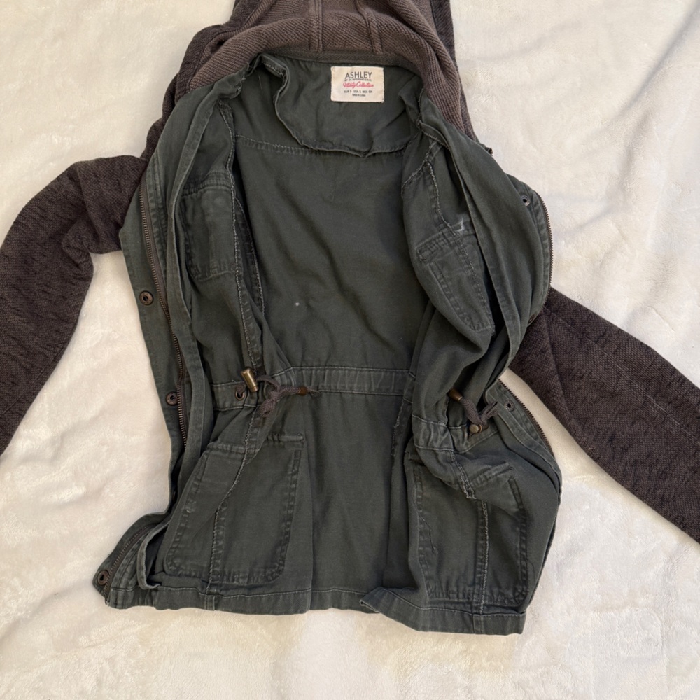 Ashley by 26 International Utility Collection Hooded Mixed Media Jacket - Size S - Picture 2 of 9